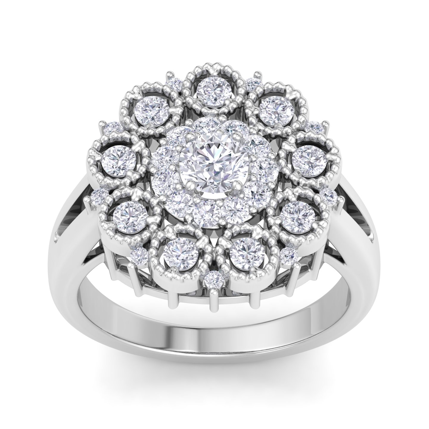 טבעת זהב לבן הולו משובצת יהלומים מיוחדים 