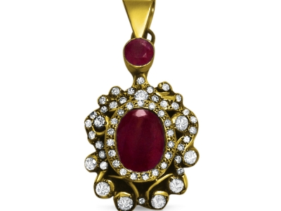 תליון זהב לאישה יהלומים רובי תכשיטי זהב עתיקים