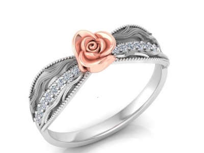 טבעת זהב ויהלומים בעיצוב וינטג' עם פרח