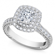 טבעת יהלומים מרובעת 2 שורות מעוצבת מבפנים ומבחוץ