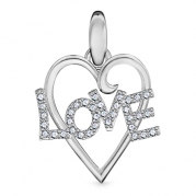תליון לב זהב עם המילה LOVE משובצת יהלומים
