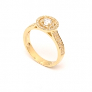 טבעת יהלום 0.20 קראט שיבוץ 2 שורות סביב יהלום מרכזי - SATURN